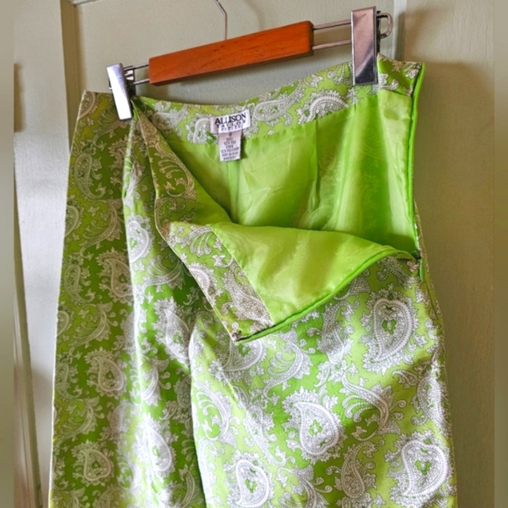100% silk paisley print green white vintage capri pants 60s 70s hippie retro - Picture 2 of 11